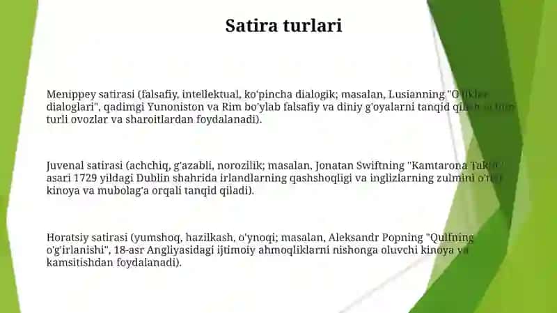 Satir va yumor janrlarni o'rganish 3