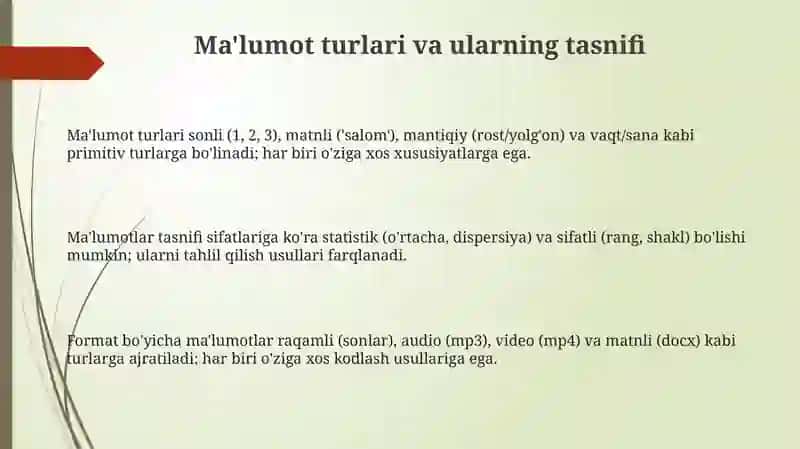 Ma'lumot turlari va ularning tasnifi 3