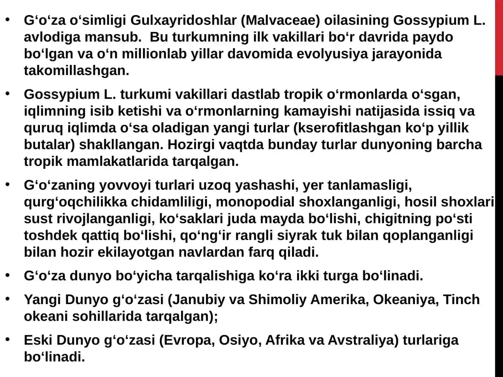 2-mavzu. G‘o‘zaning kelib chiqishi, tarqalishi va sistematikasi 3