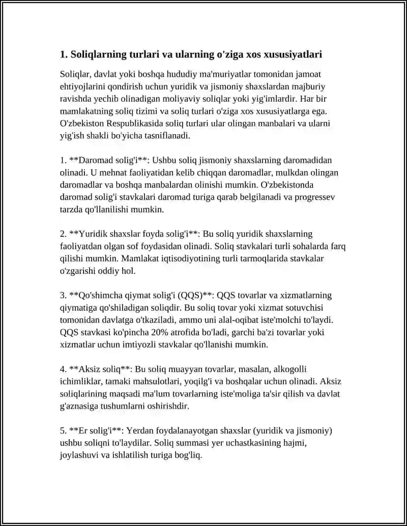 SOLIQLAR VA BOSHQA MAJBURIY TOʻLOVLAR VA O'ZIGA XOS XUSUSIYATLARI 3