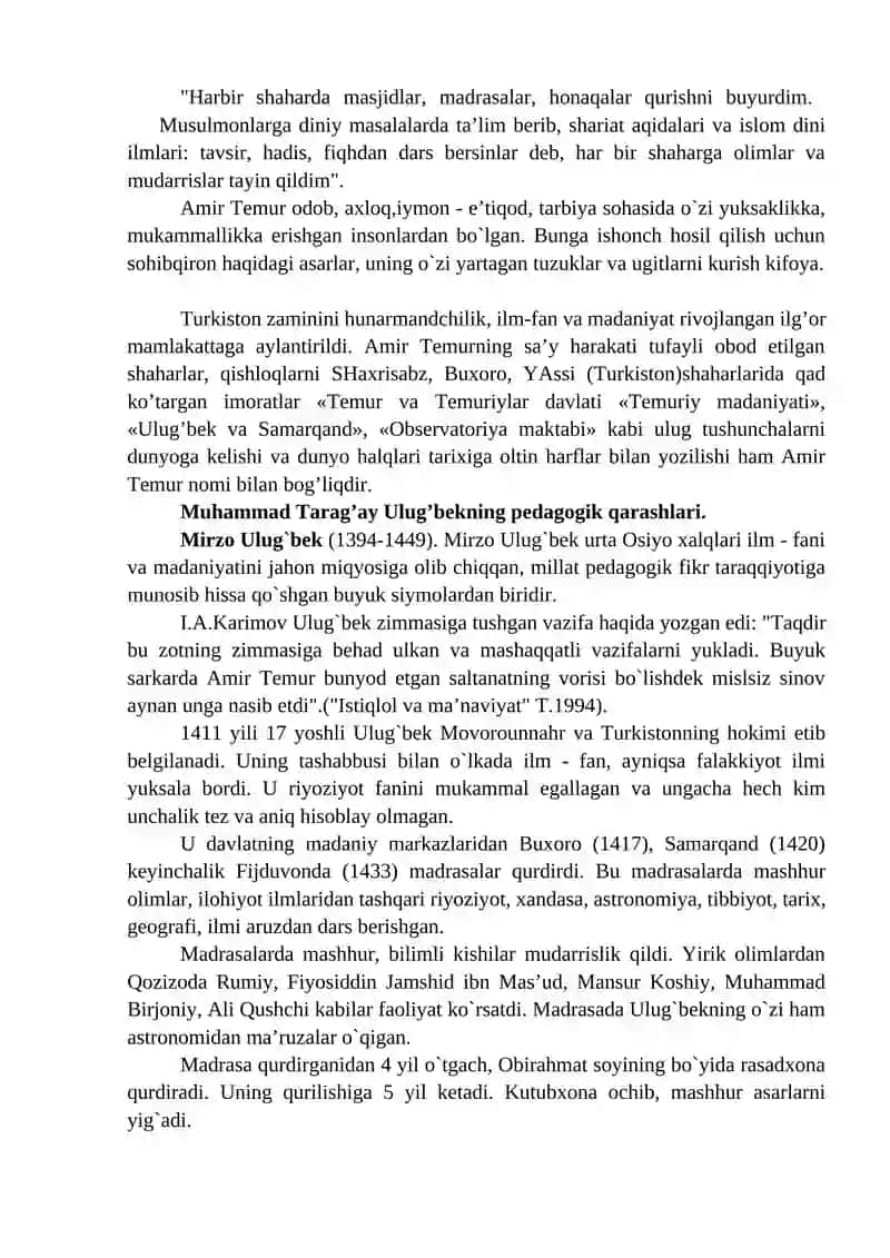 XIV ASRNING IKKINCHI YARMI VA XVI ASRDA MOVARAUNNAHRDA TARBIYA, MAKTAB VA PEDAGOGIK FIKRLAR RIVOJI 3
