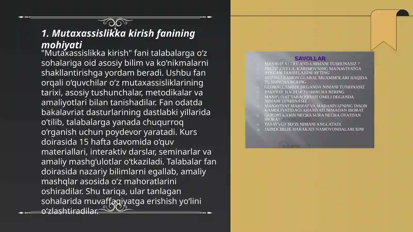 Mutaxassislikka kirish fanining predmeti, maqsadi, vazifalari 3