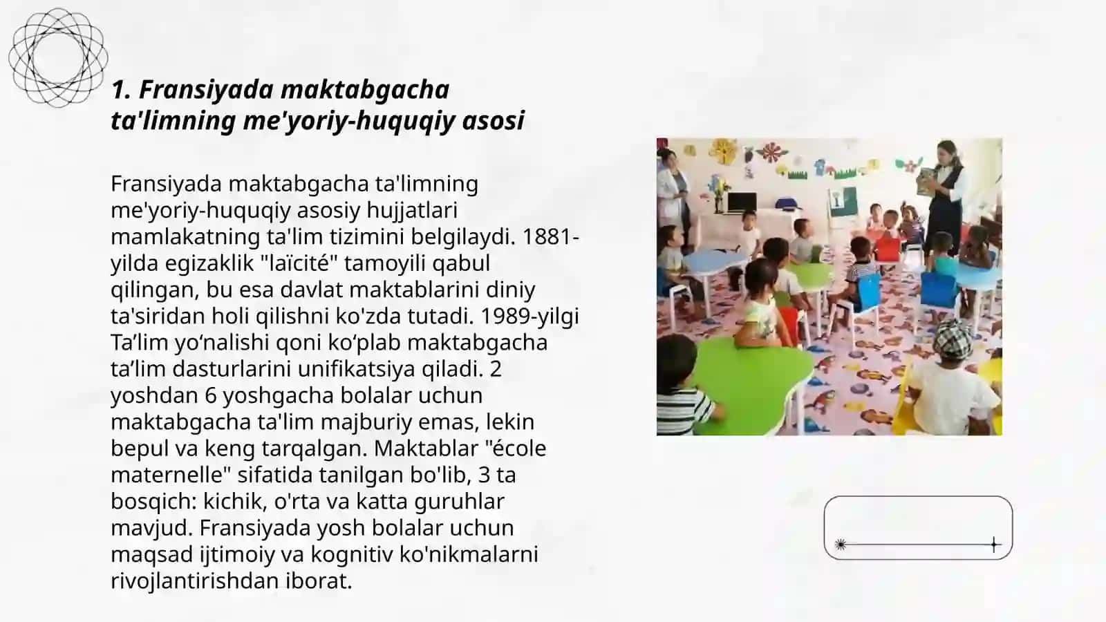 Fransiyadagi zamonaviy maktabgacha tal'im xususiyatlari 3
