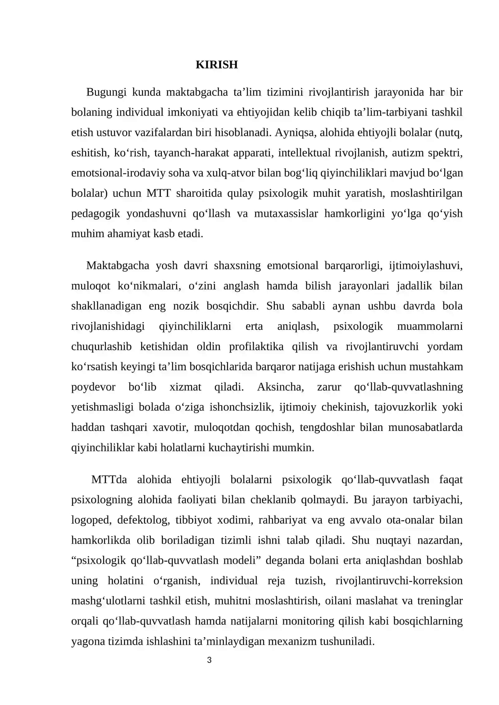 MTT sharoitida alohida extiyojli bolalar uchun psixologik qo’llab-quvvatlash modeli 3