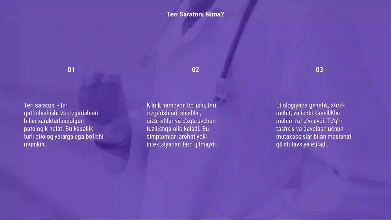 Teri saratoni etiologiyasi klinik namoyon bôlishi 3