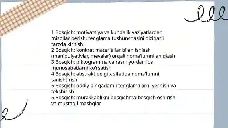 Boshlang`ich sinfda tenglamalarni o`rgatish bosqichlari va ularning mantiqiy fikrlashiga ta`siri 3