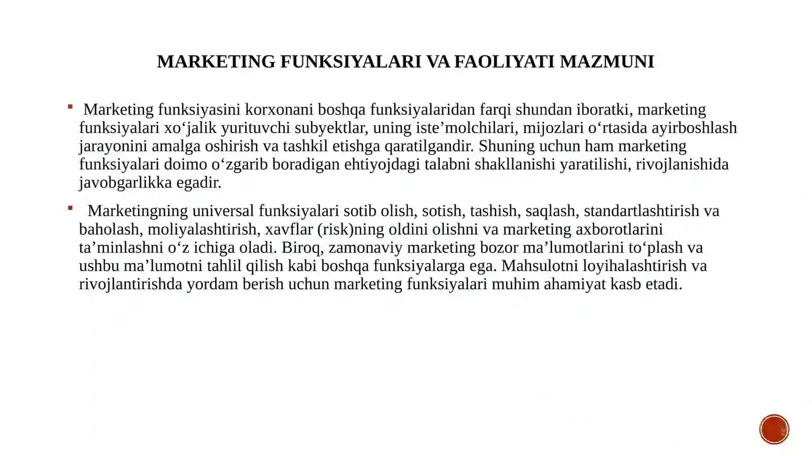 Marketing funksiyalari va faoliyati mazmuni 3