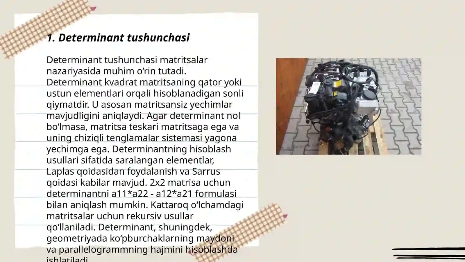Oʻrinlashtirish va oʻrin almashtirish kichik tartibli determinantlar n-chi tartibli determinant va ularning hossalari 3