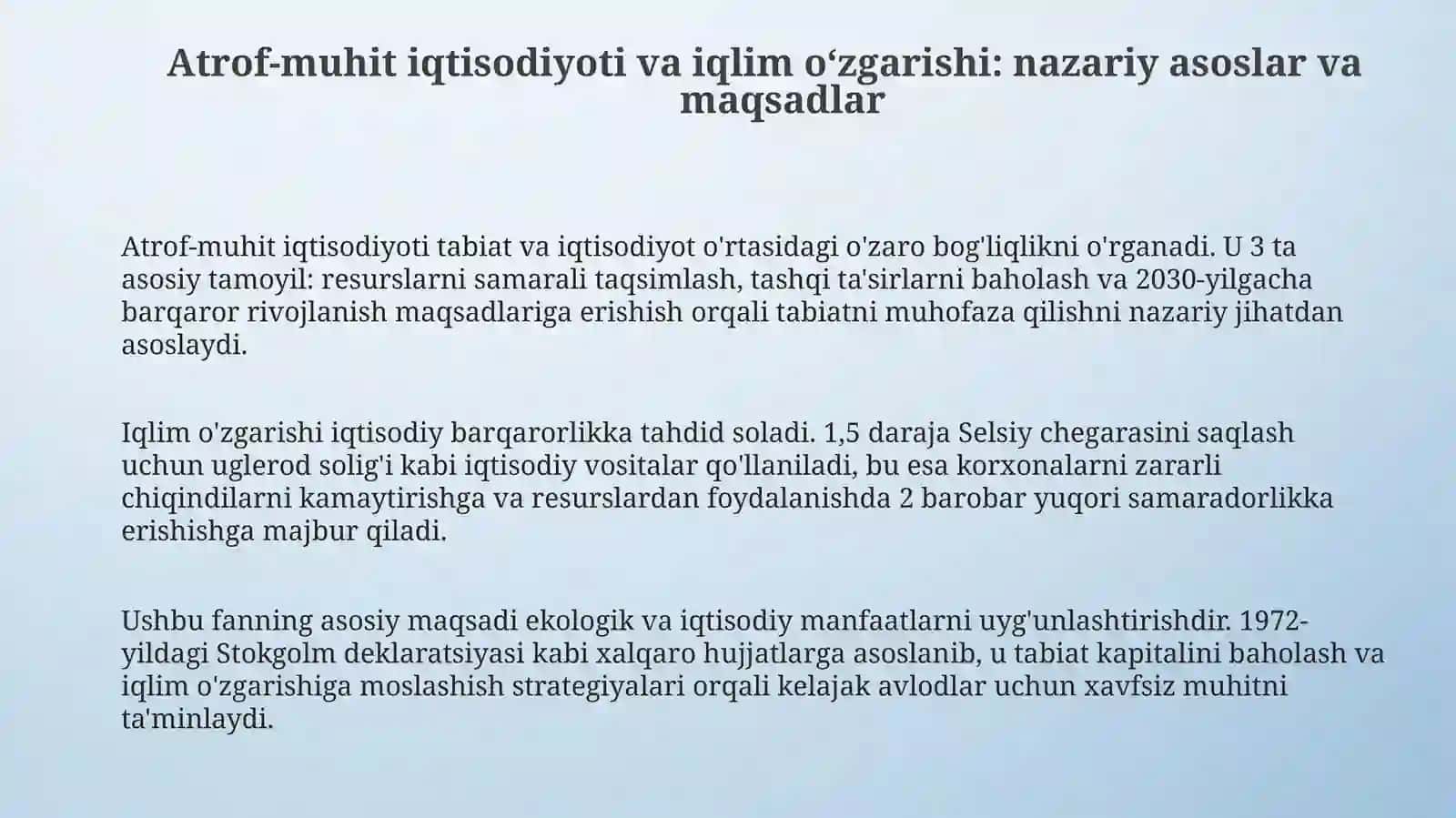 Atrof-muhit iqtisodiyoti va iqlim o‘zgarishi: nazariy asoslar va maqsadlar 3