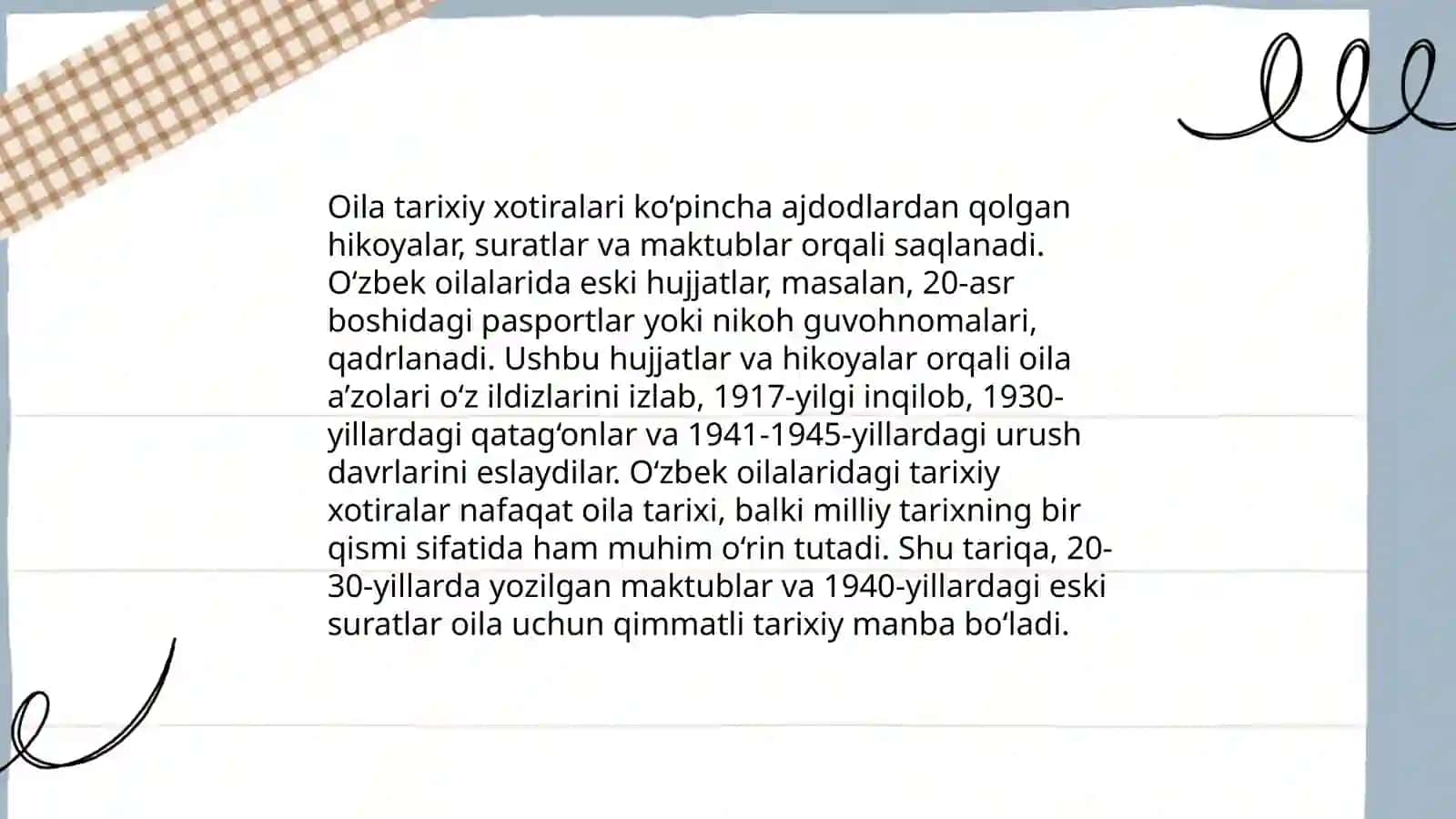 Oilaviy tarix.O'zaro munosabatlarda xulq patternlarining õtish mexanizmi sifatida 3
