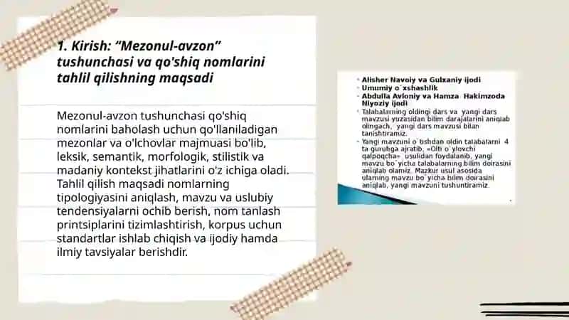 "Mezonul-avzon" dagi qo'shiq nomlari bo'yicha tahliliy ma'lumotnoma tayyorlash 3