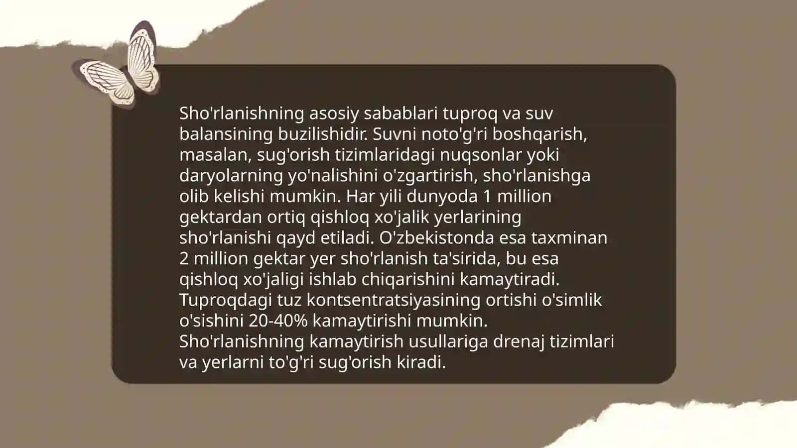 Sho'rlangan yerlardagi shòrlarni kamaytirish chora tadbirlari 3