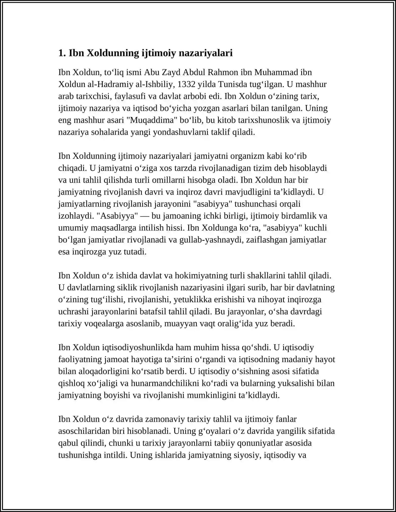 MUSTAQIL ISH Mavzu: IBN XOLDUN QARASHLARI 3