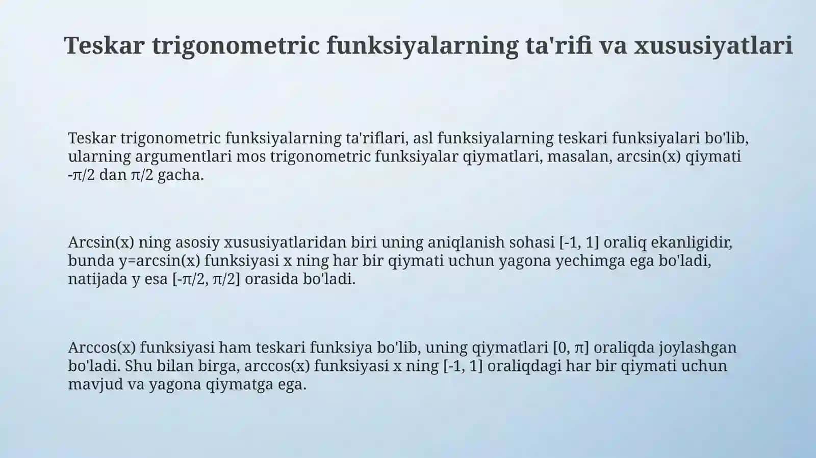 Teskari trigonometrik tengsizlikni o'qitish 3