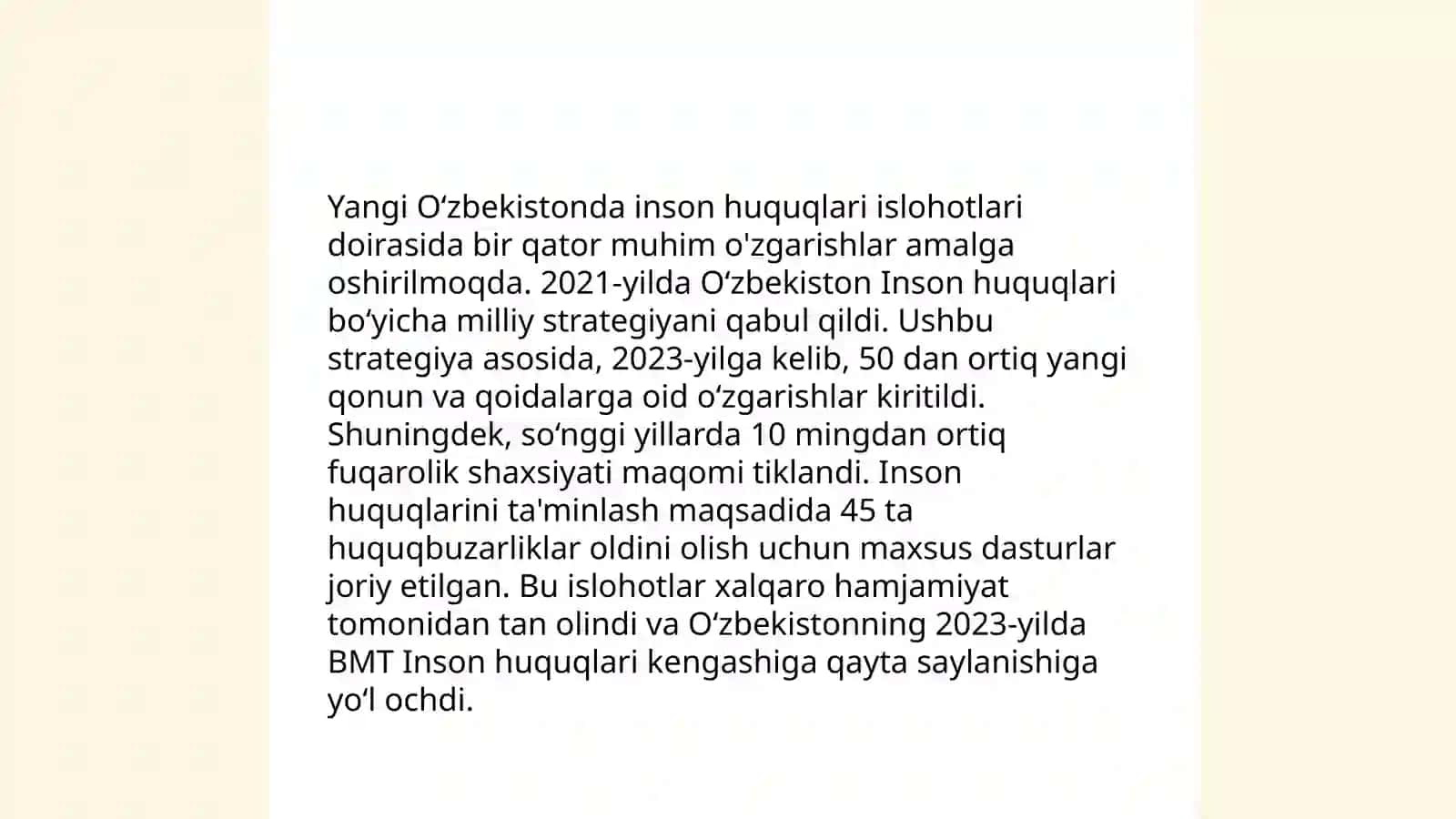 Yangi Oʻzbekistonda inson haq-huquqlari va erkinliklari kafolatlarining yaratilishi 3