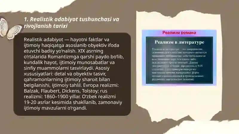 Realistik adabiyot tushunchasi va rivojlanish tarixi 3