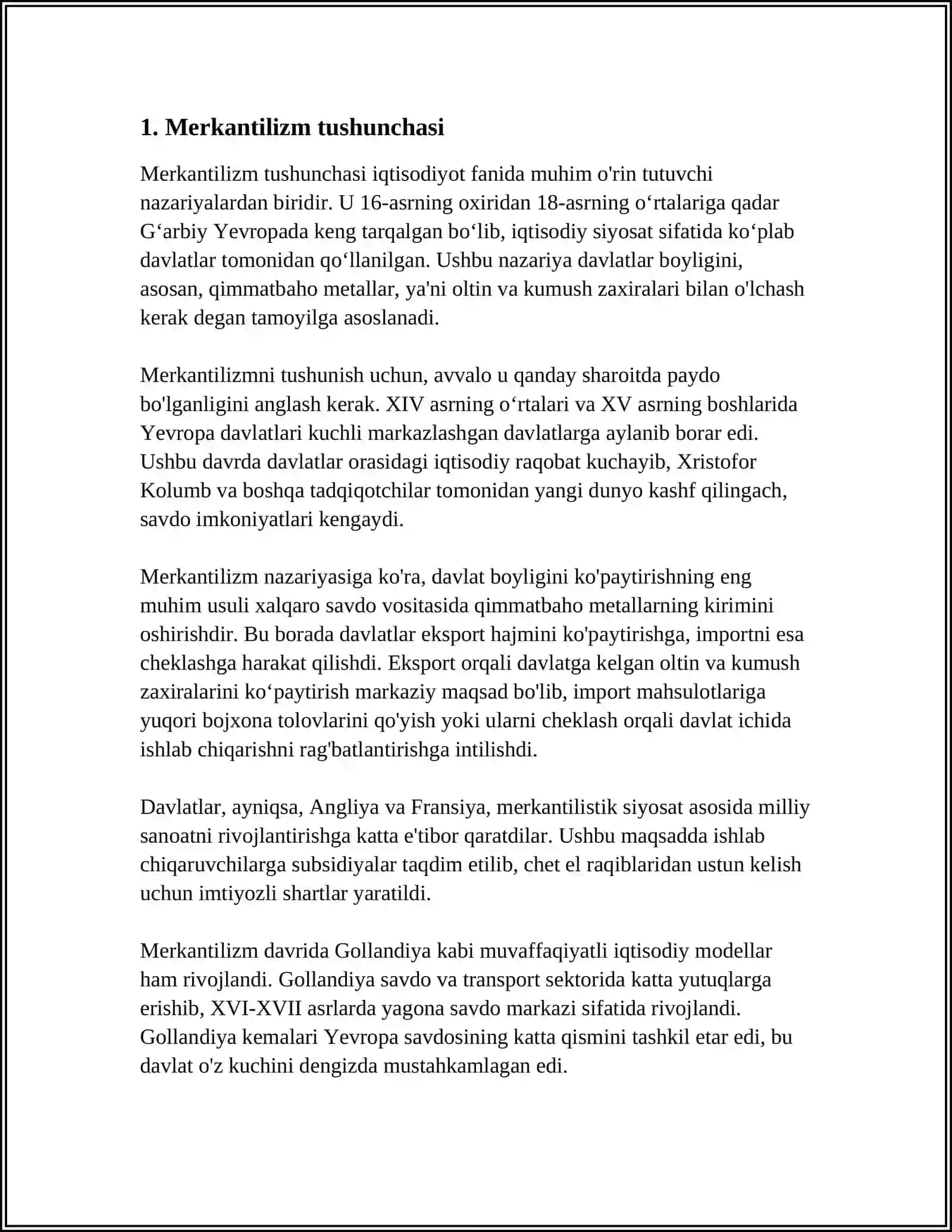 MERKANTILIZIM IQTISODIY TA'LIMOTINING MOHIYATI VA AHAMIYATI 3