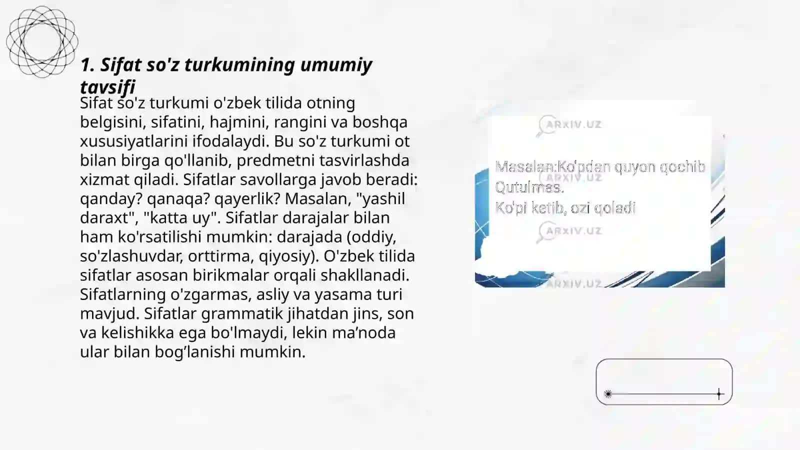 Sifat soʻz turkumi va uning maʼno turlari 3