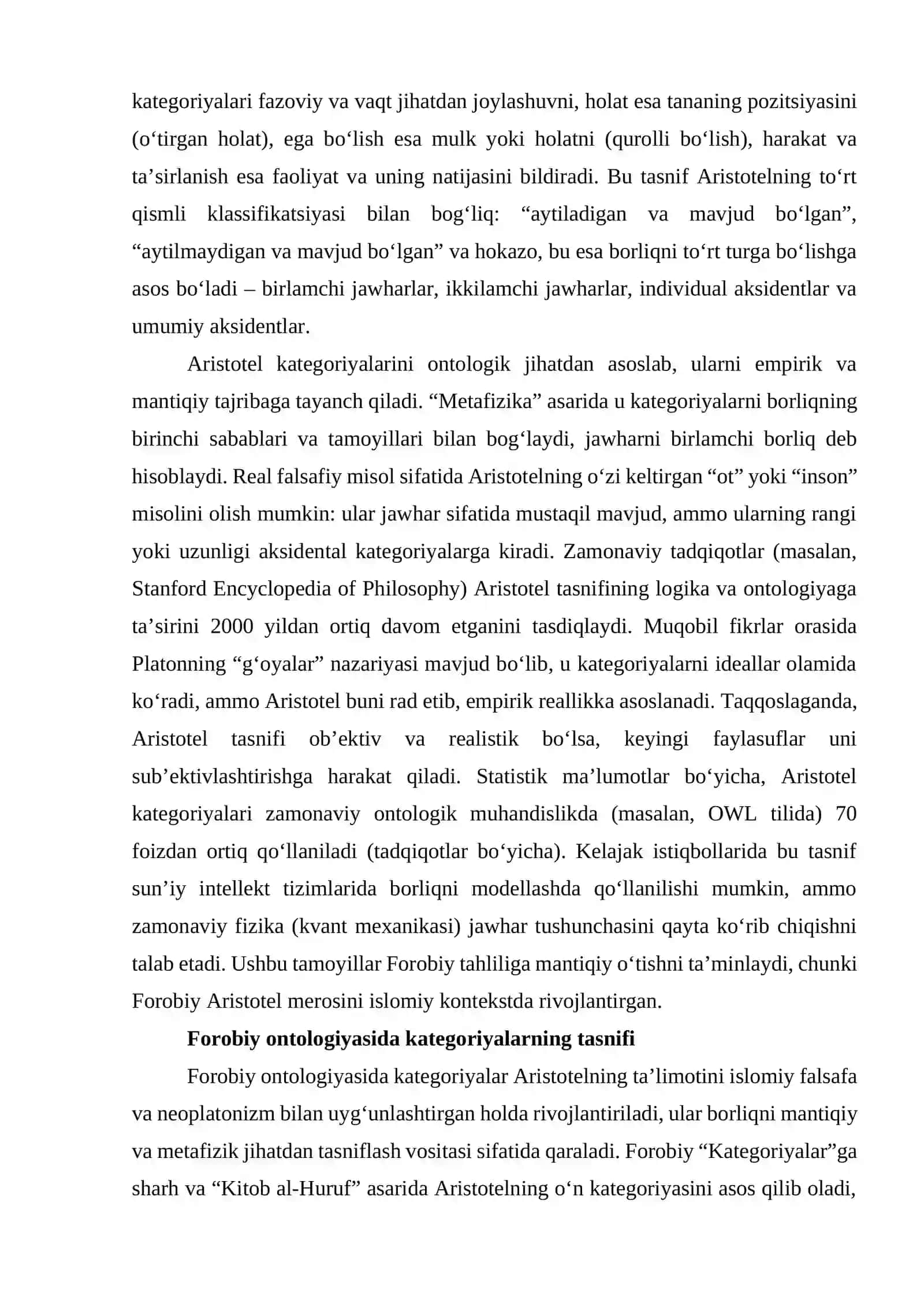 Aristotel, Forobiy va Kant ontologiyasida kategoriyalarning tasnifi 3