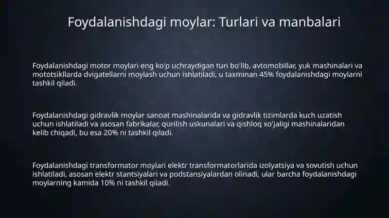 Foydalanishdagi motor va gidravlik moylarni yig'ish va qayta ishlash 3