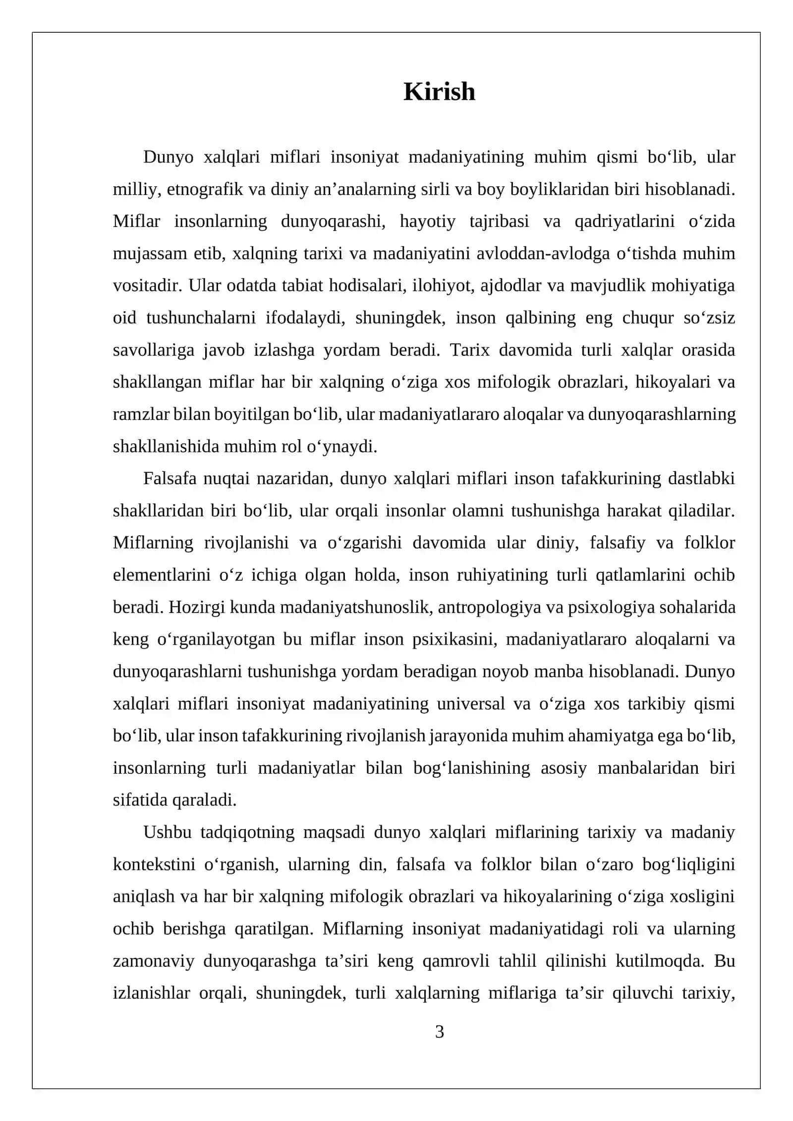 Dunyo xalqlari miflari referat 3
