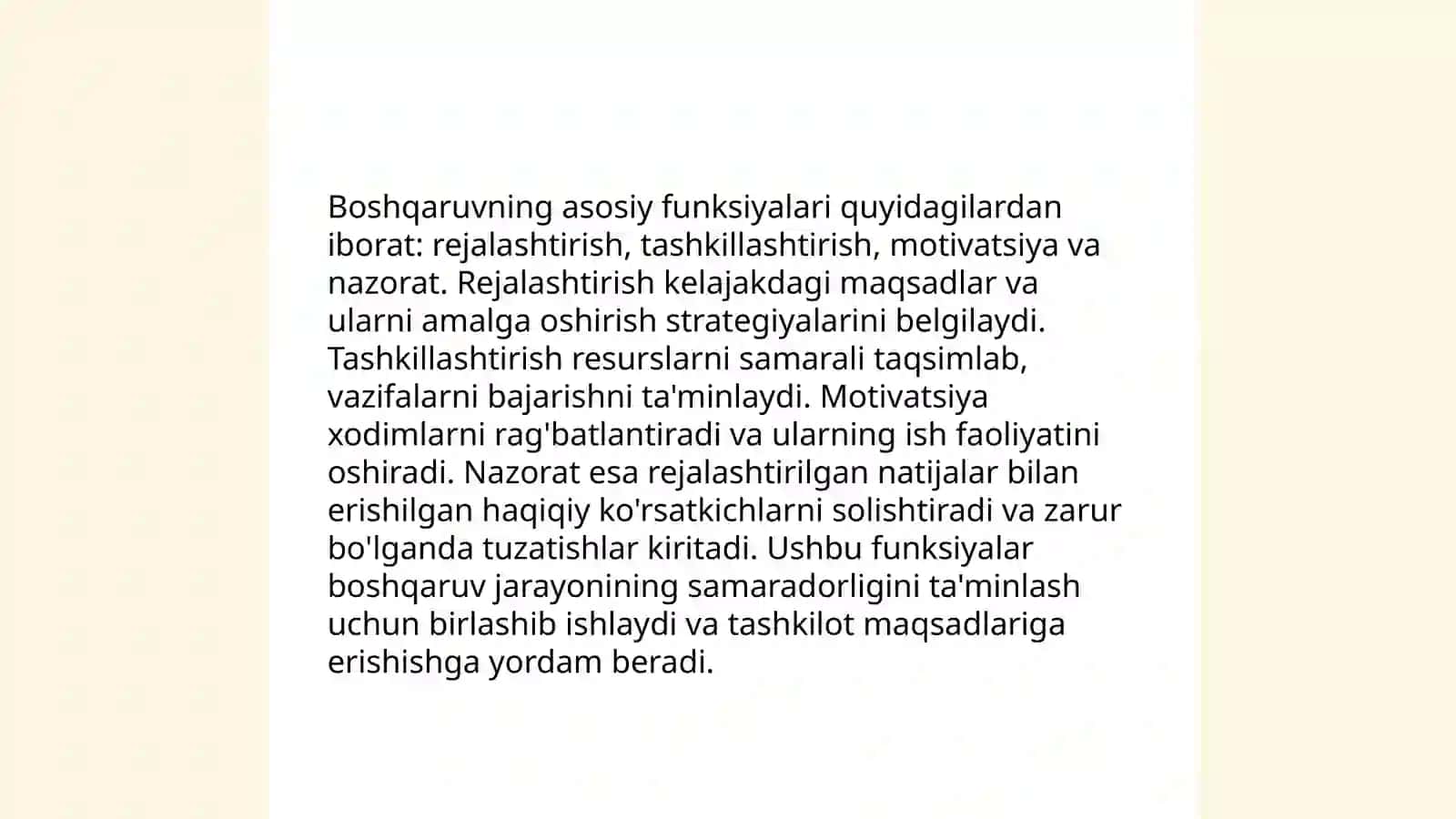 Boshqaruv funksiyalari va tamoyillari. Boshqaruv usullari va uslublari 3