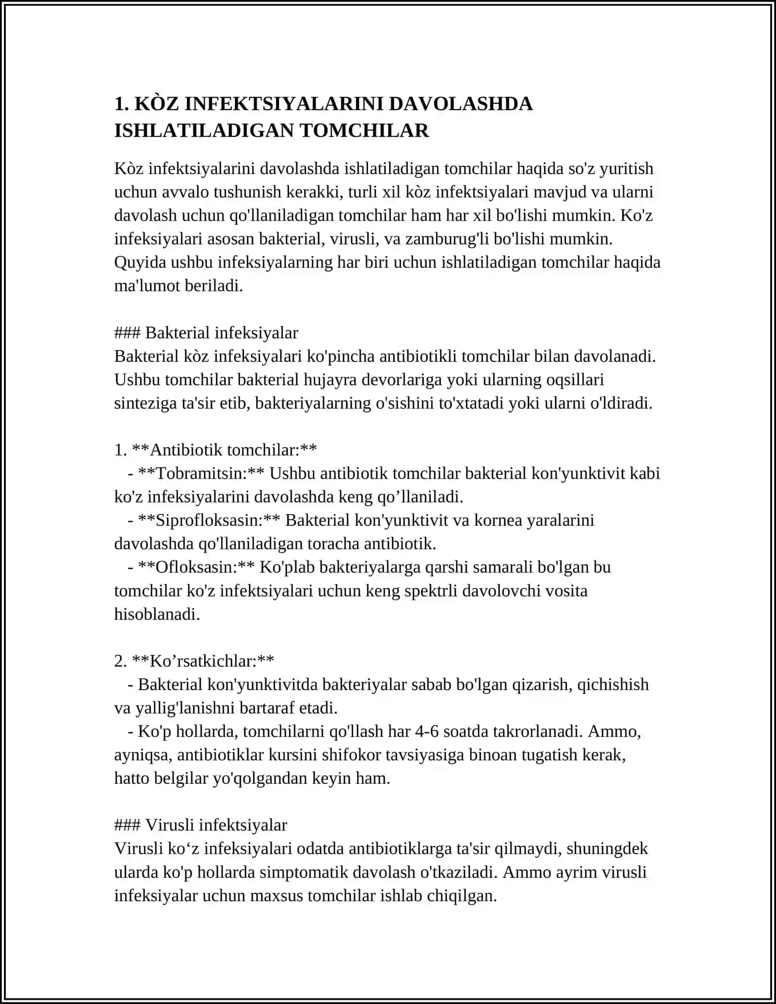 KÒZ KASALLIKLARINI DAVOLASHDA ISHLATILADIGAN KÒZ TOMCHILARI DAMLAMALAR VA SURTMALAR 3
