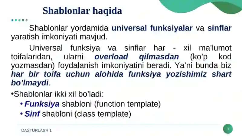 FUNKSIYA VA SINF SHABLONLARI 3