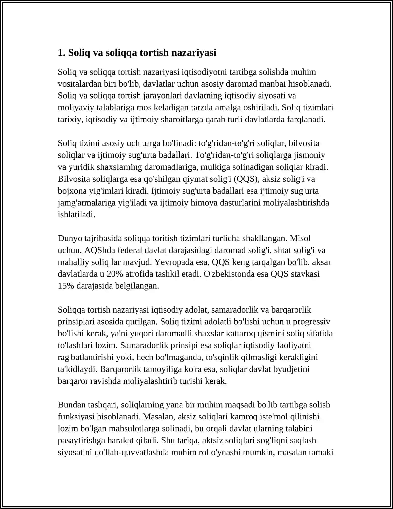 MUSTAQIL ISH Mavzu: SOLIQ VA SOLIQQA TORTISH FANINING MAQSADI, VAZIFALARI, OBYEKTI VA PREDMETI 3