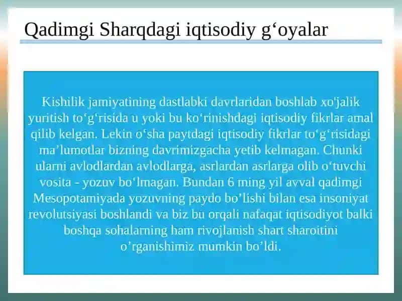 Qadimgi Sharqda Iqtisodiy O'yalar 3
