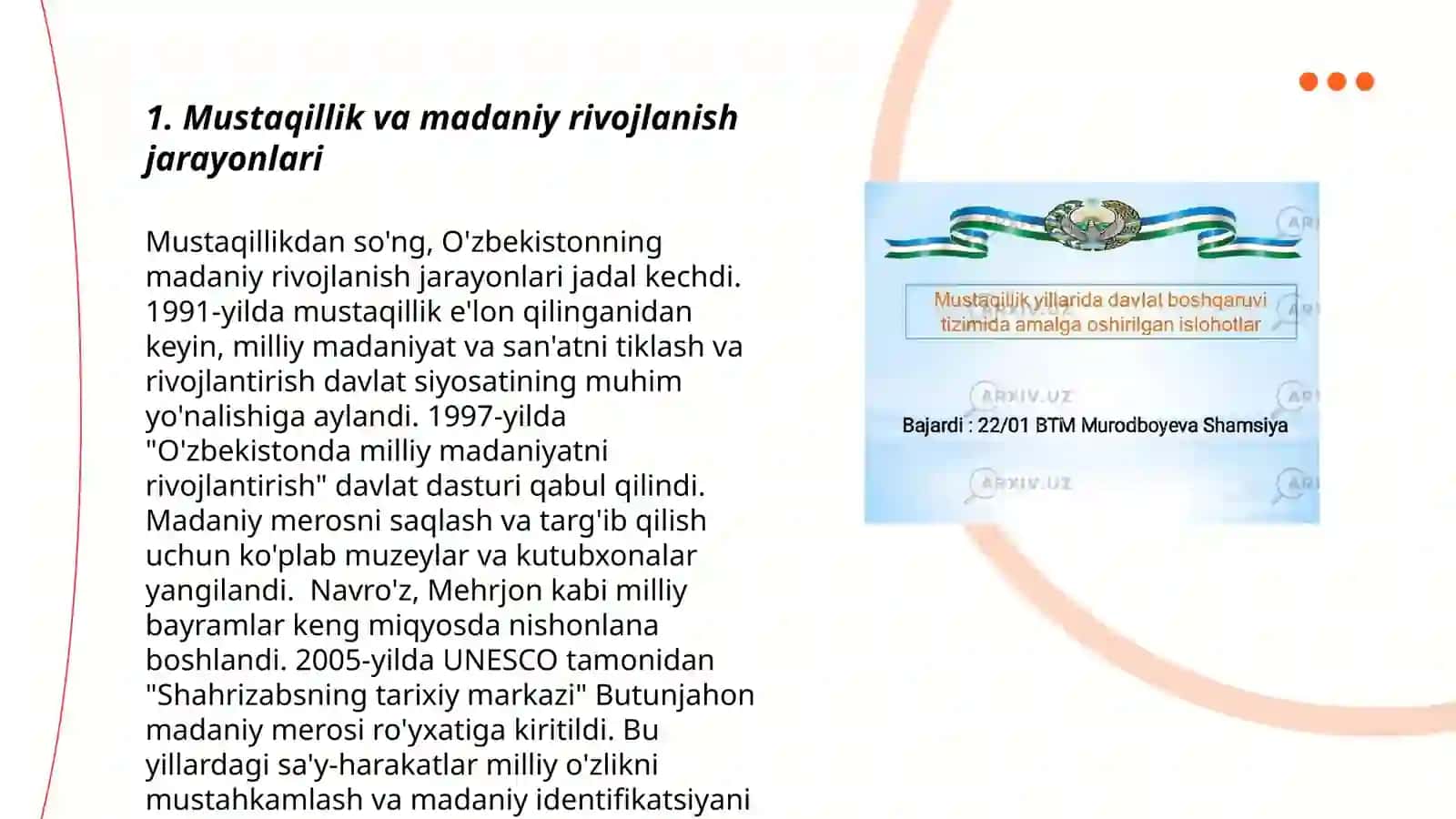 Mustaqillik yillarida Ózbekistinda manaviy va madaniy taraqqiyot 3