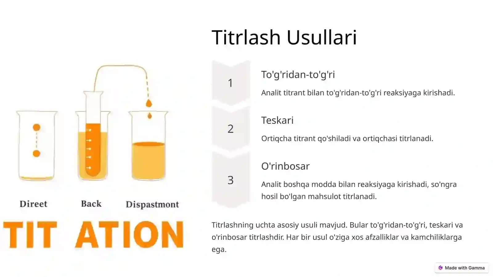 Titrlash, Turlari va Neytrallash 3