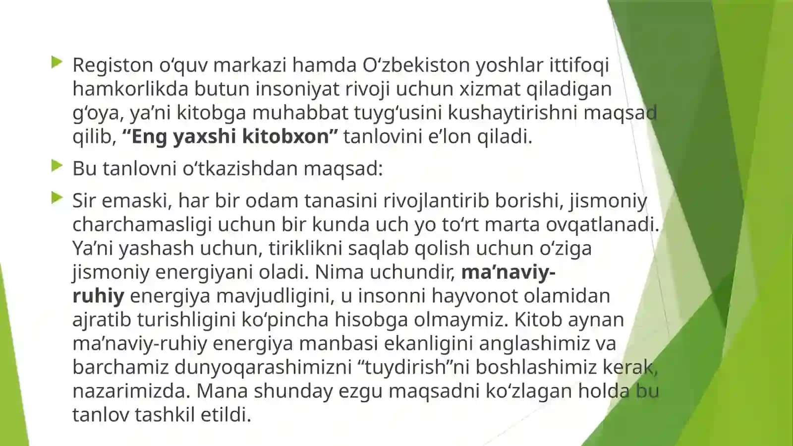 "Eng yaxshi kitobxon" klubini yaratish uchun reja ishlab chiqish 3