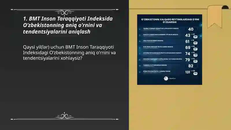 Oʻzbekistonning Xalqaro reyting va indekslardagi aniq oʻrnini aniqlash 3