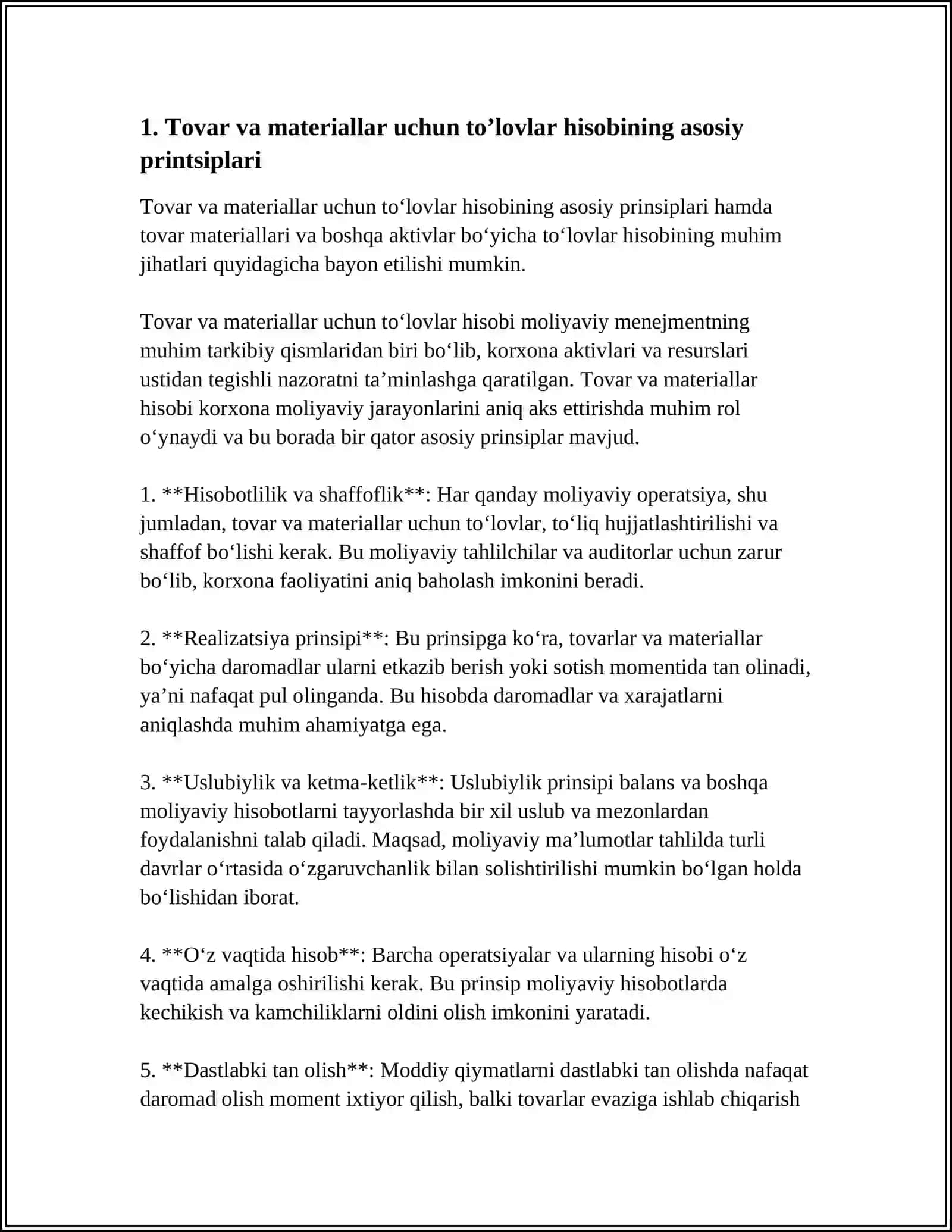 TOVAR MATERIALI VA BOSHQA AKTIVLAR BO’YICHA TO’LOVLAR HISOBI 3