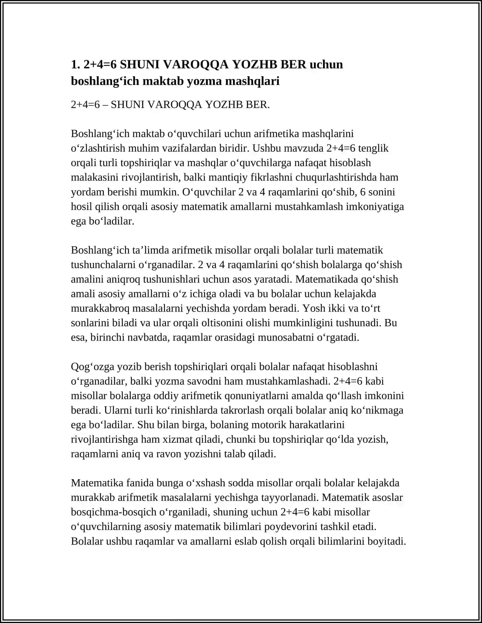 2+4=6 SHUNI VAROQQA YOZHB BER 3