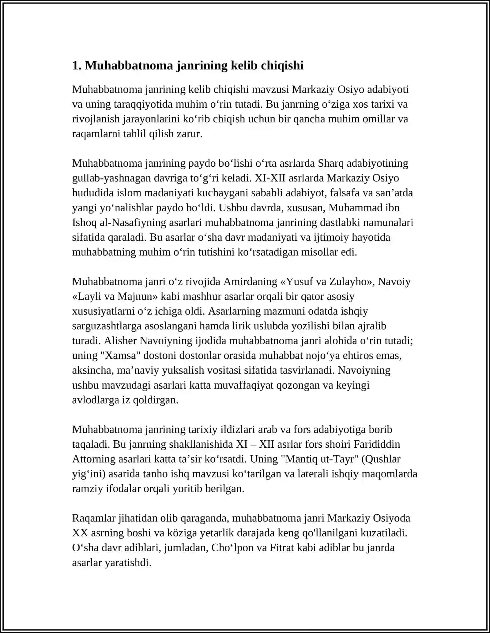 XORAZMIYNING "MUHABBATNOMA" ASARINING JANRLAR TARKIBI, BADIIY XUSUSIYATLARI 3