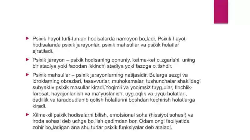 Psixik jarayonlarning vujudga kelishi 3