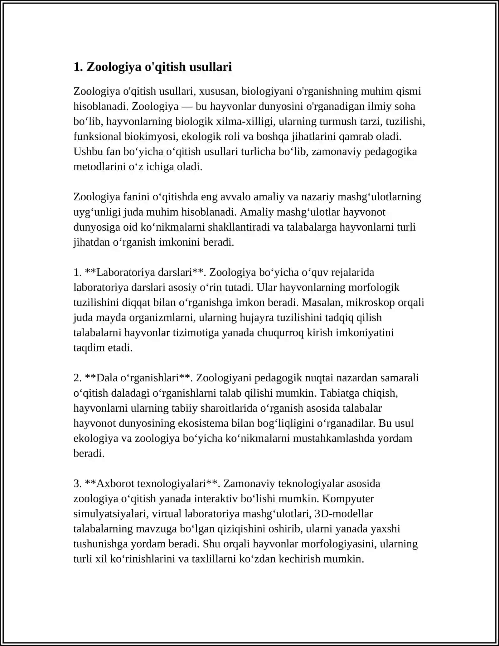 ZOOLOGIYA O'QITISH METODIKASI XUSUSIY MASALALARI 3