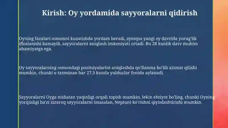 Oy yordamida sayyoralarni topish va ularning harakatini kuzatish 3