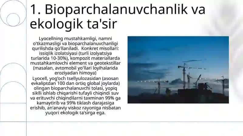 Lyocell jinslarini turlarini,tarqalish qonuniyatlari qurilishda ishlatilishi 3