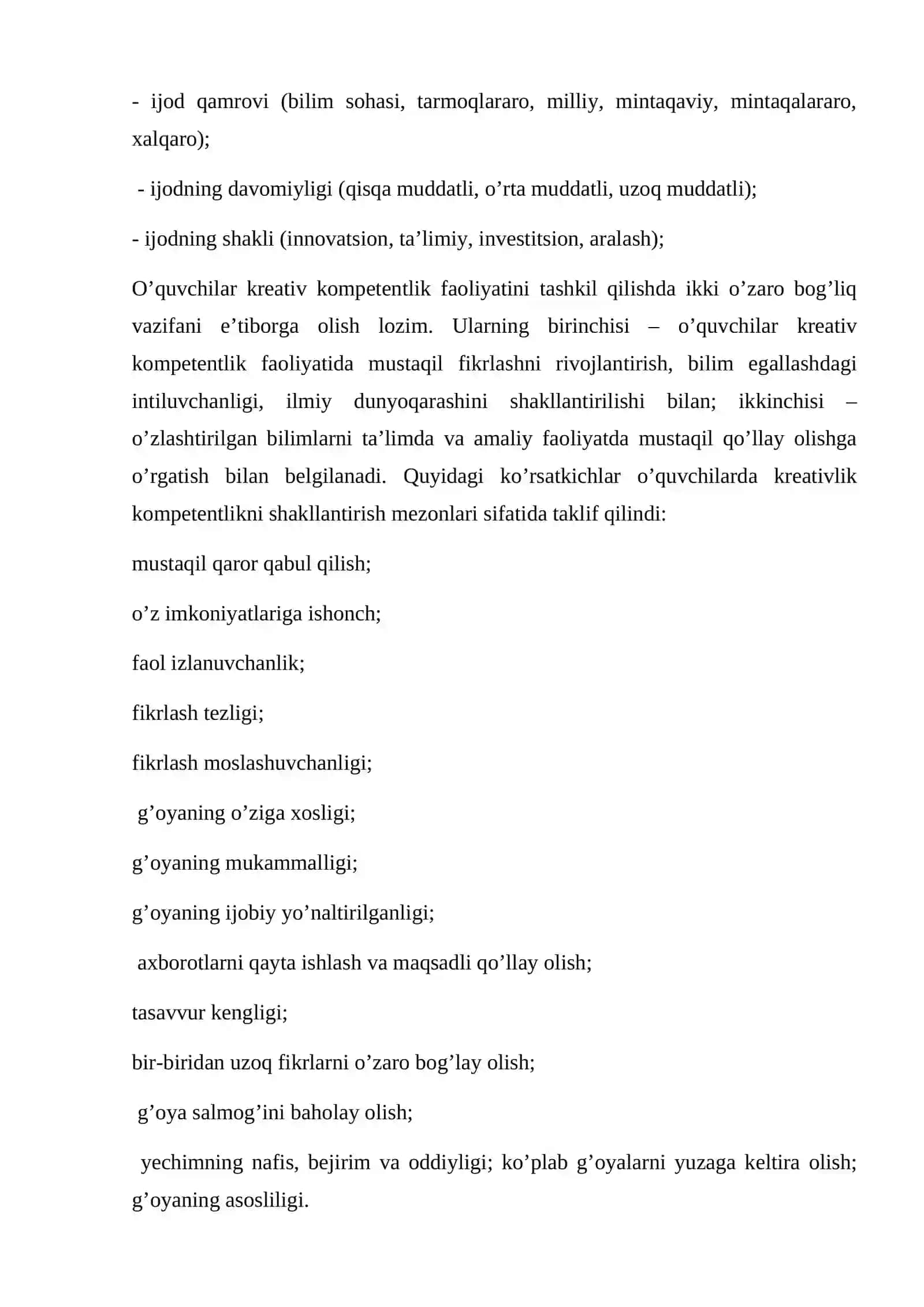 O’qituvchining kreativ kompetensiyasini shakllantirishning modeli 3