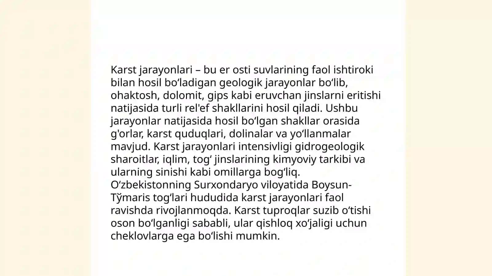 Karst jarayonlar va karst relyefiga ta'rif berish 3