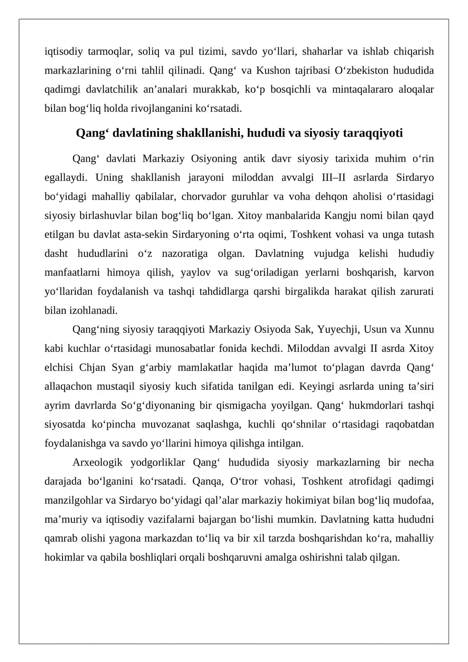 Qang‘ davlati hududi va boshqaruv tizimi. Kushon davlati (podsholigida) xo‘jalik bos 3