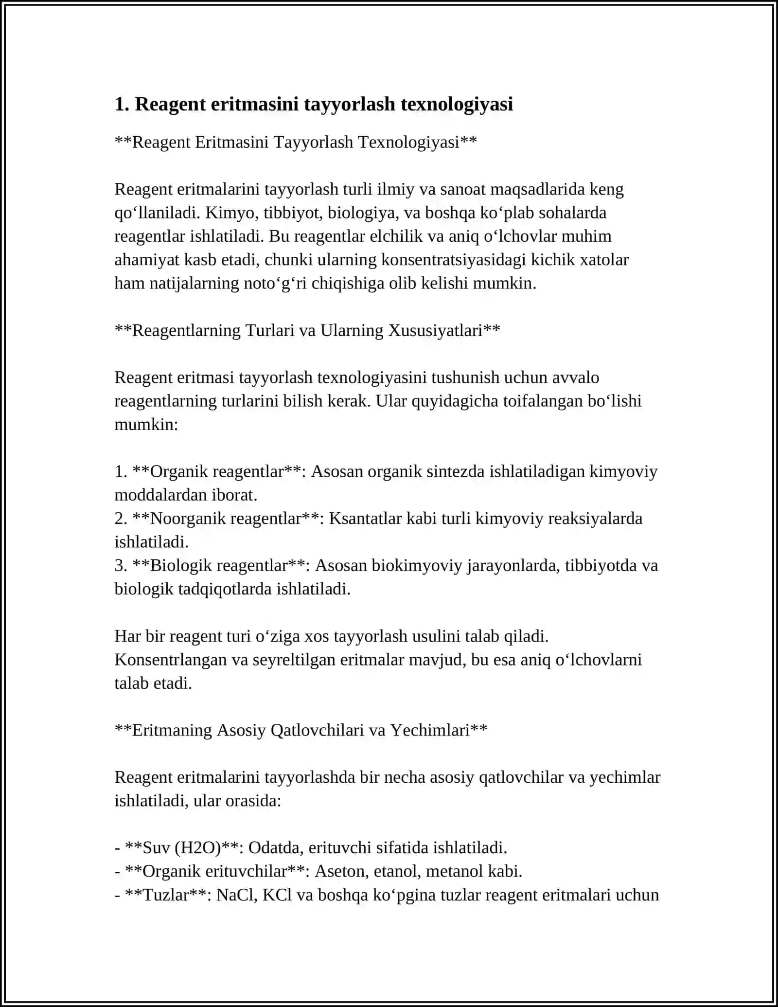 Reagent Eritmasini Tayyorlash Texnologiyasi 3
