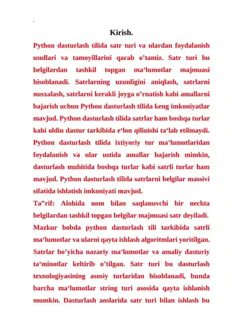 Phyton dasturlash tilida satrlar va ulardan foydalanish 3