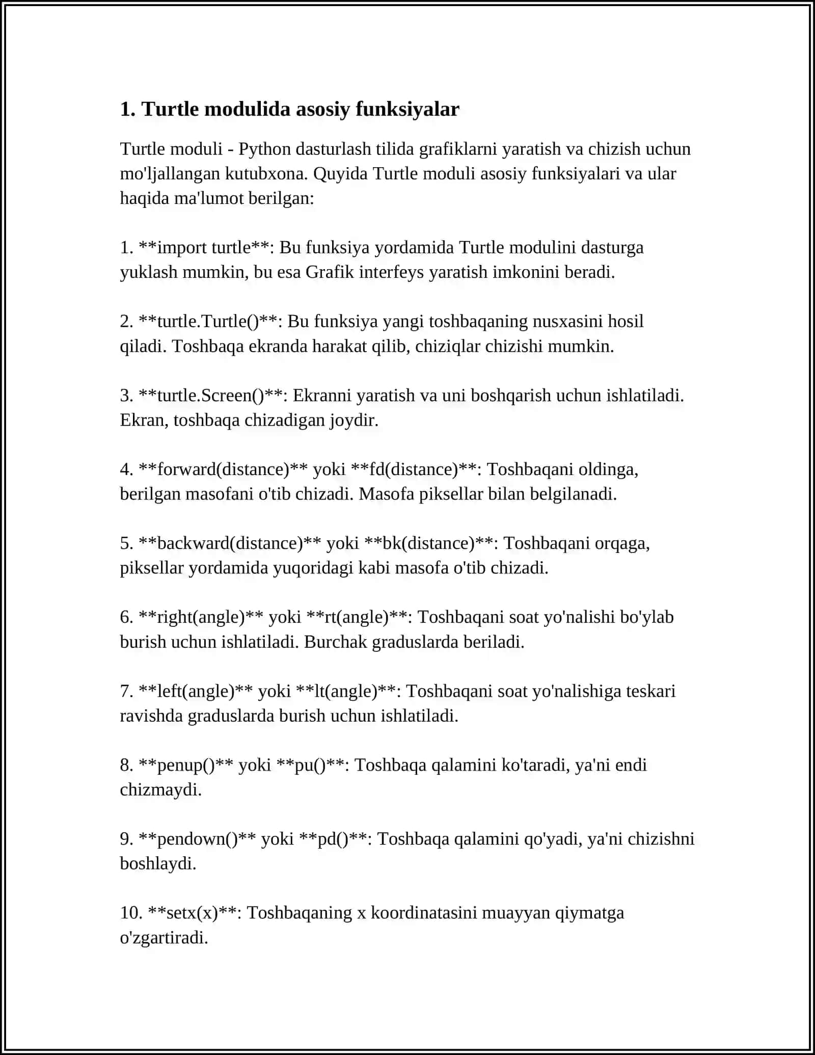 TURTLE MODULI BILAN ISHLASH VA DASTURLAR YOZISH 3