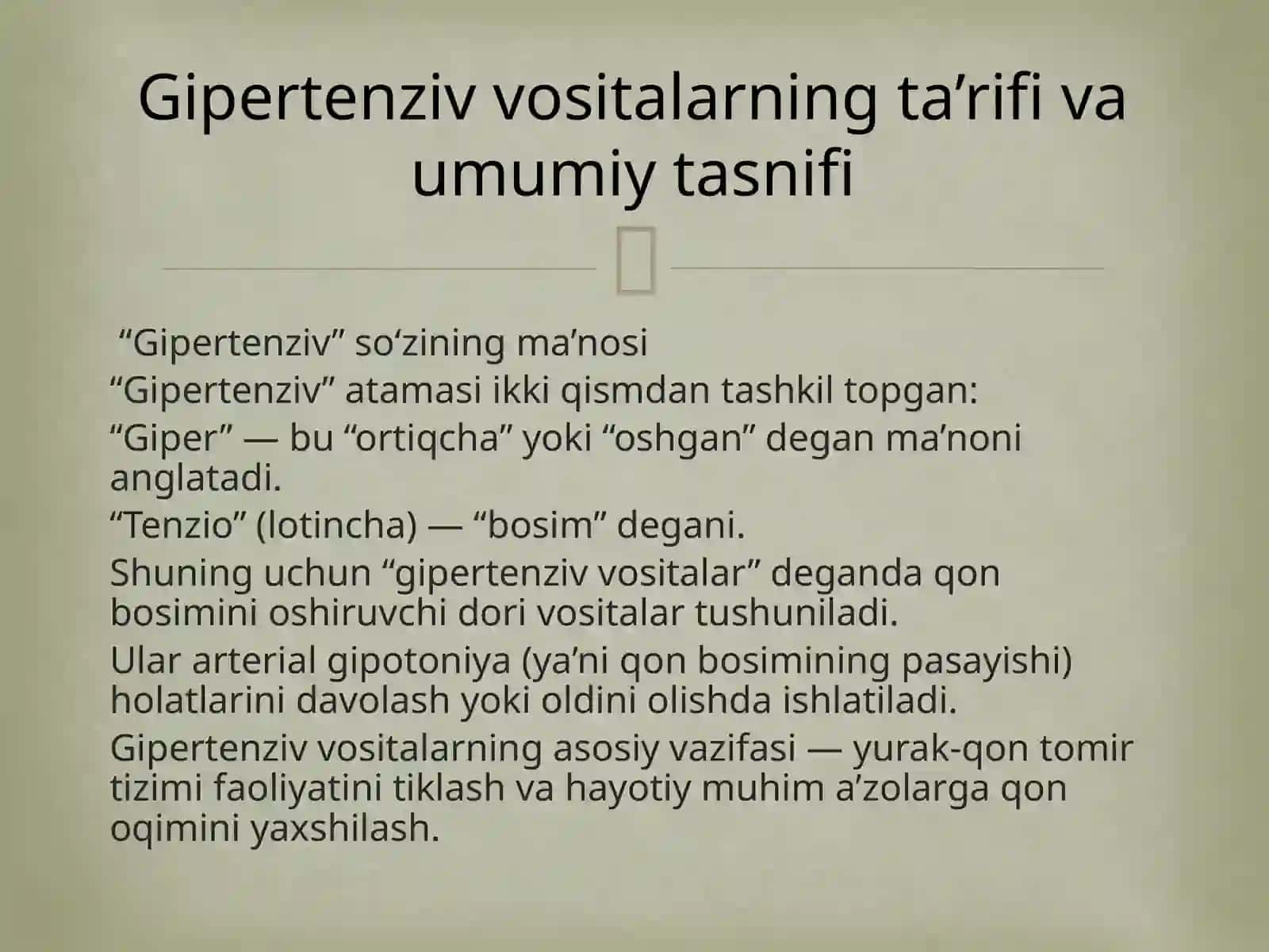 Gipertenziv vositalar. Odam organizmi tonusini kuchaytiruvchi dorivotalari 3