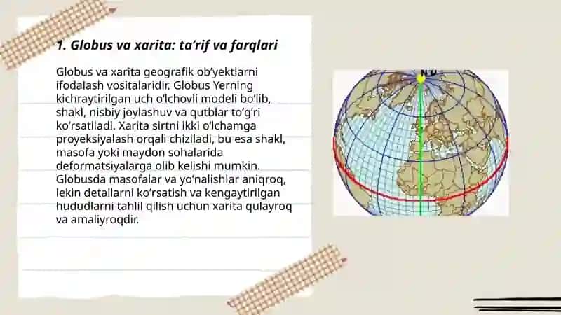 Plan va Xarita Bilan Ishlash: Globus, Ekvator, Meridian va Parallel Chiziqlar 3