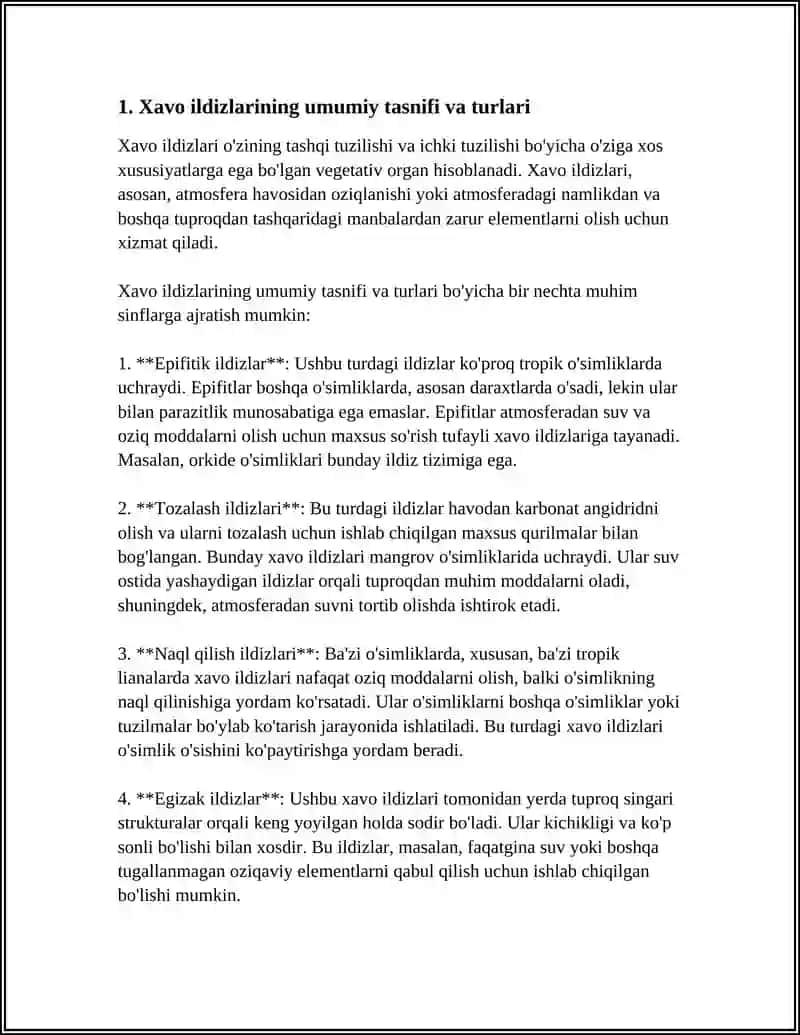 VEGETATIV ORGANLAR:XAVO ILDIZLARI TASHKI VA ICHKI TUZILISHI AXAMIYTI 3